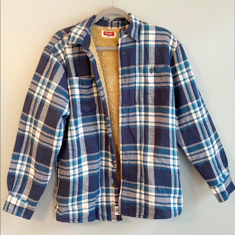 Vintage Wrangler Sherpa Lined Plaid Blue Oversized Shacket